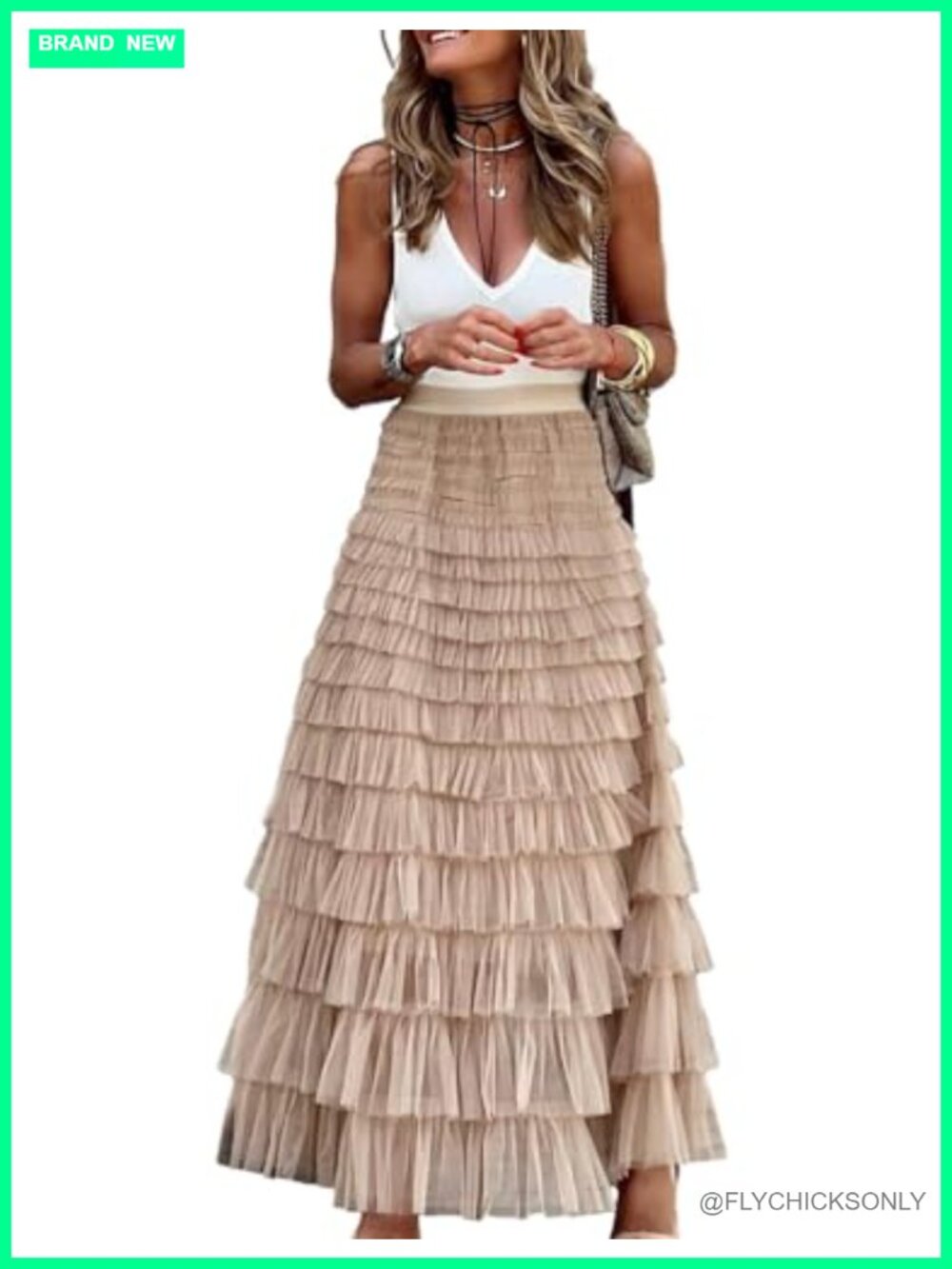 Women's Layered Tulle Maxi Skirt High Waist A-Line Elastic